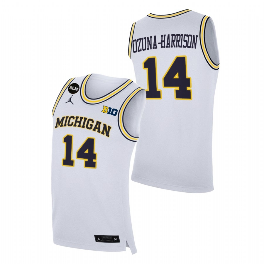 Michigan Wolverines Men's NCAA Rico Ozuna-Harrison #14 White BLM College Basketball Jersey WIW2349EQ